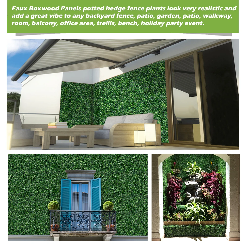 P6 Wedding Garden Decoration Green Leaves Panel Plastic Mat Hedge Boxwood Artificial Grass Wall