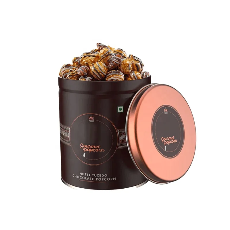 Custom Printed Metal Tin Round 0.5 Gallon Popcorn Tin Bucket Reusable Movie Popcorn Bucket Tin Box with Lid