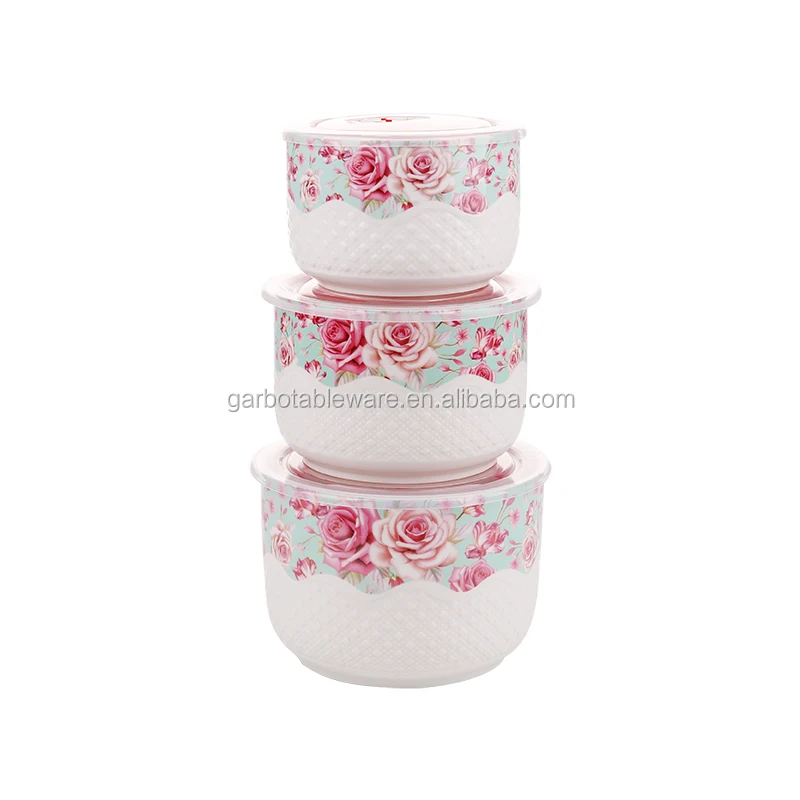 leak proof porcelain bowls with plastic lid 3 different size of ceramic bowl with gold rim design home wholesales porcelain bowl