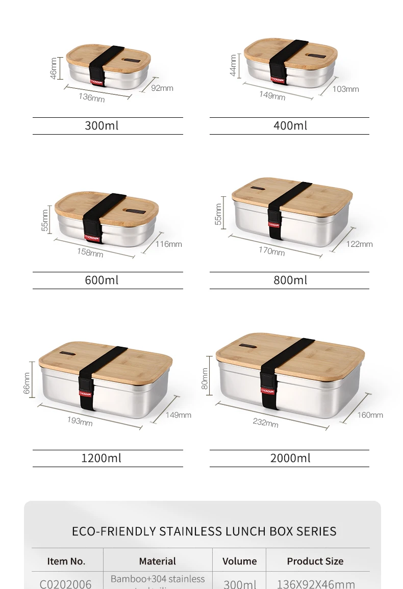 Factory Direct Sale bamboo Container Storage Tiffin  Wholesale Stainless steel bento Lunch Box set audlts