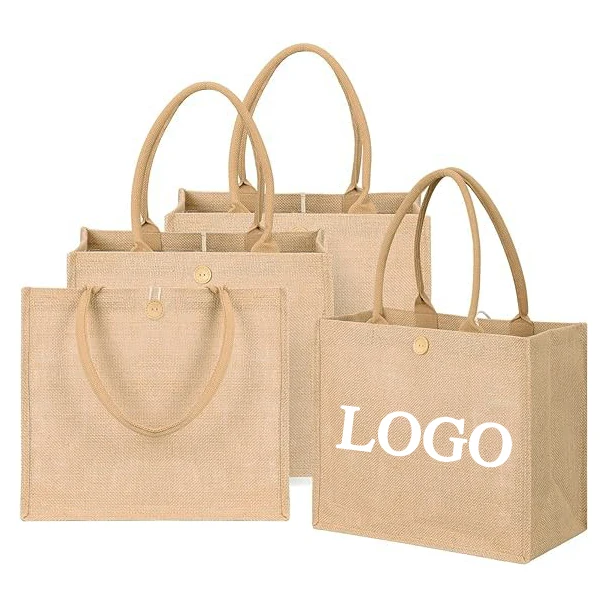 Waterproof reusable Factory price shopping Handbag blank custom logo Natural brown jute bags wholesale