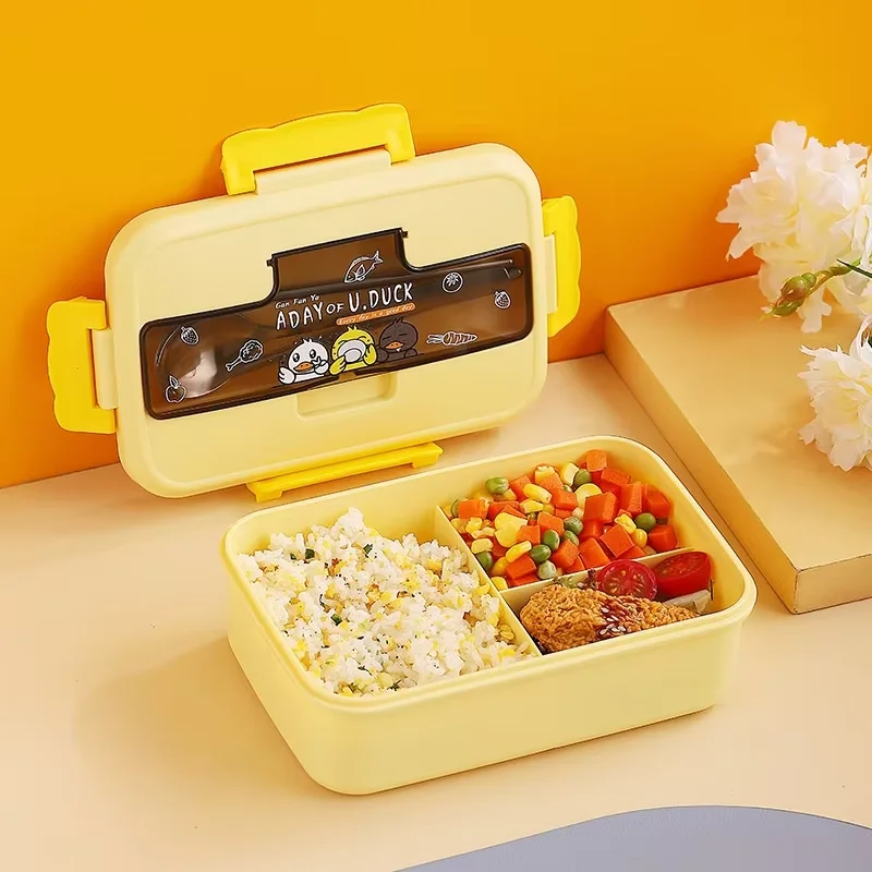 Small Yellow Duck Microwaveable Heating Students Work With Lunch Box Set Compartment Fruit Sealed Lunch Box