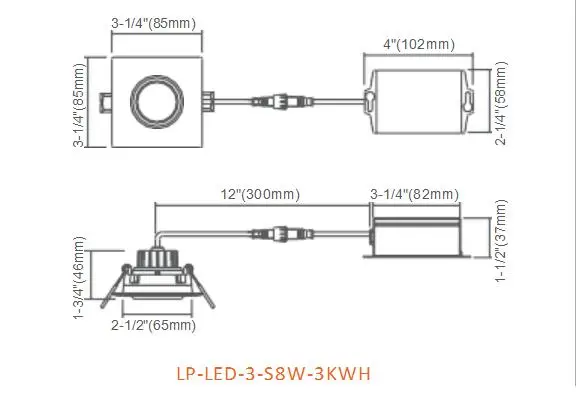 ETL Square 3 Inch COB Recessed Lighting 7W White Fixtures Gimbal Trim Led Downlight CRI90 with Junction Box for Wet Location