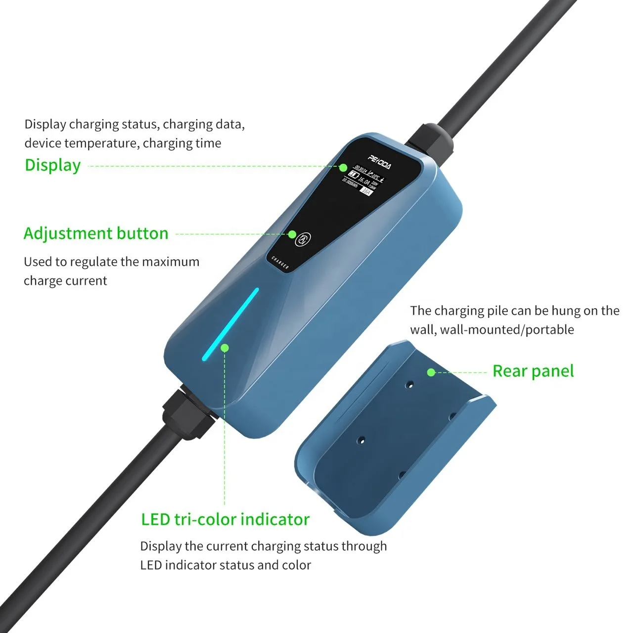 Портативная зарядная станция PENODA EV двухфазная портативная смарт-Wallbox 7 кВт зарядное устройство для дома