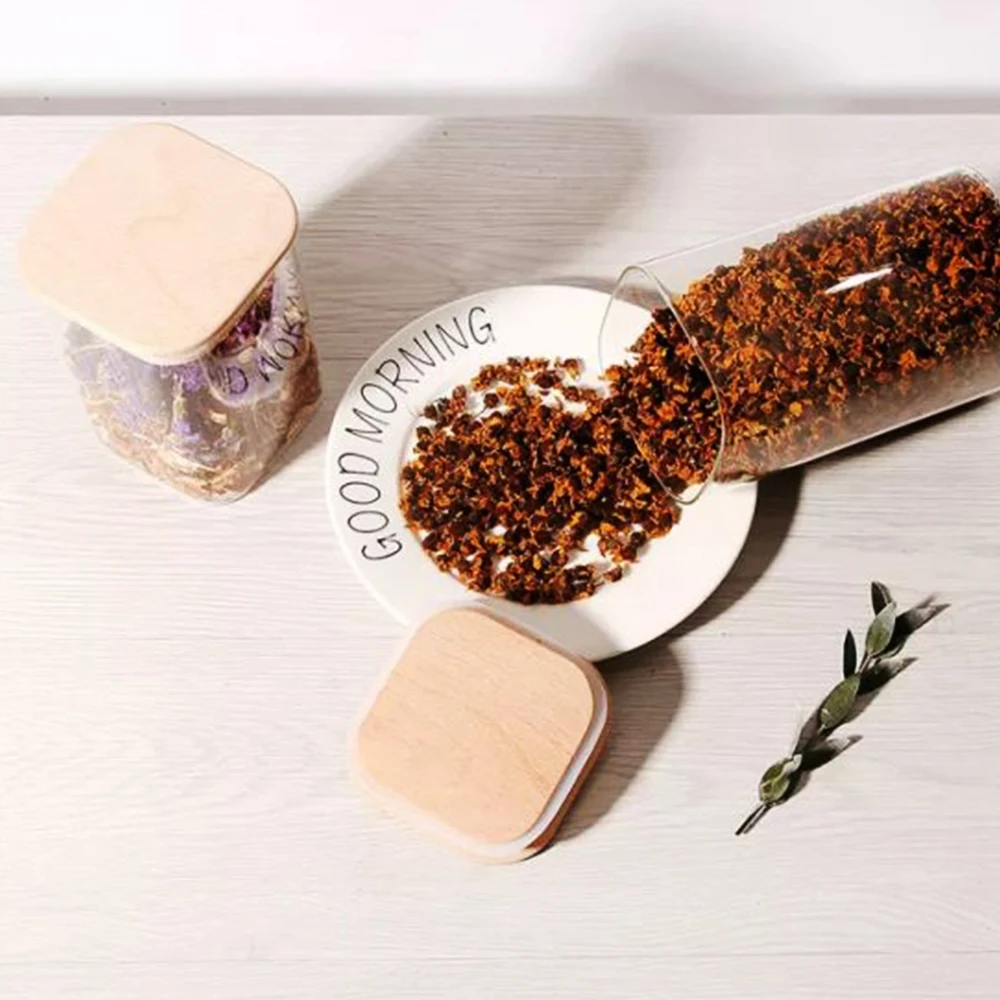 810 ML Large Size Square Shape Airtight Storage Jar with Bamboo Lid + Silicone Ring Glass Container Jar