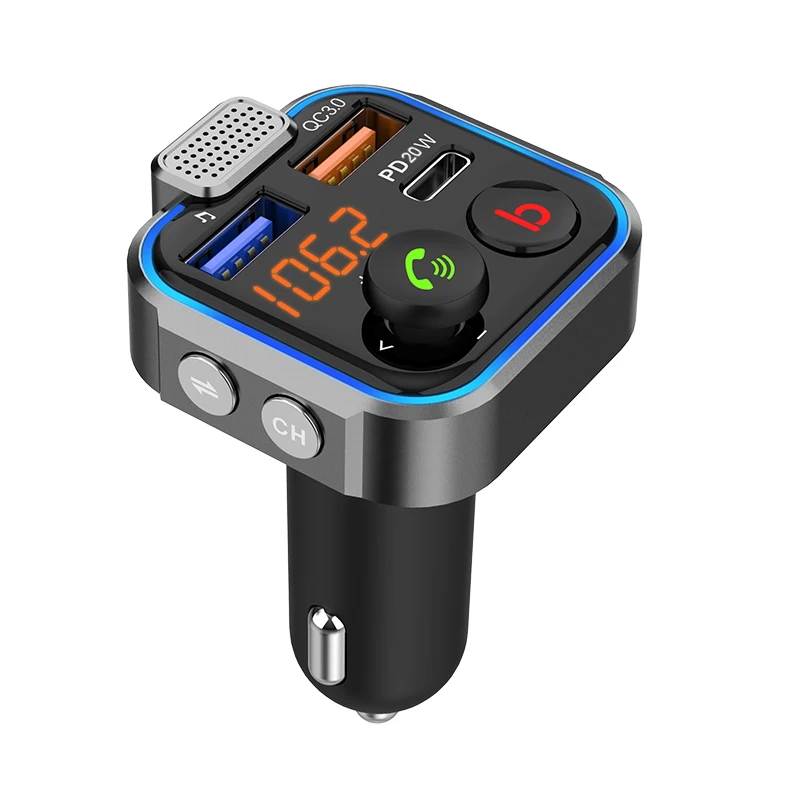 Bluetooth 5 3 автомобильный FM-передатчик красочный свет QC3.0 Быстрая зарядка Google Assistant MP3 плеер для автомобиля Fm-передатчик