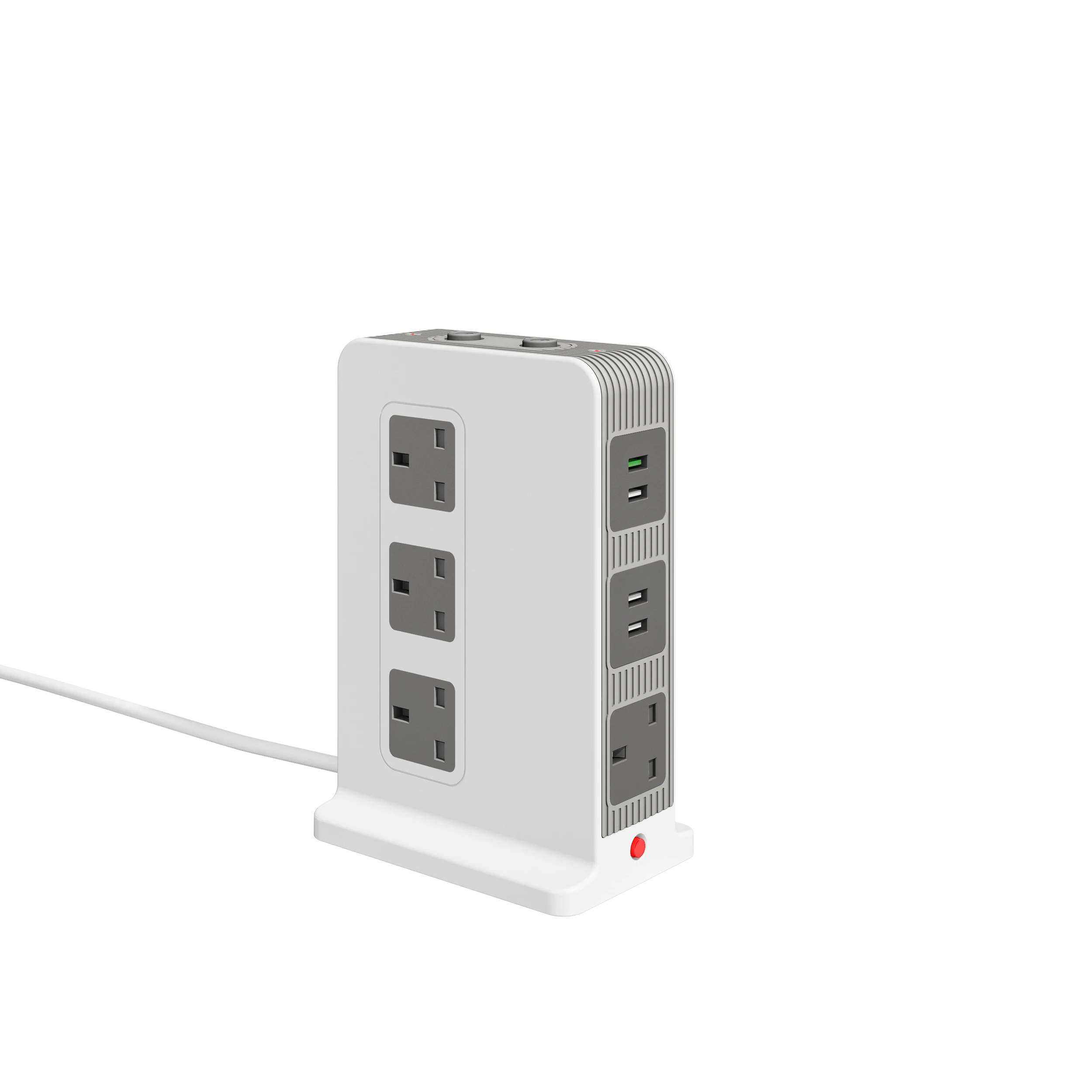3 USB-A 1 QC Port Electric Socket With AC Outlet Power Switch Tower Extension Lead Uk Pin Plug And Cable