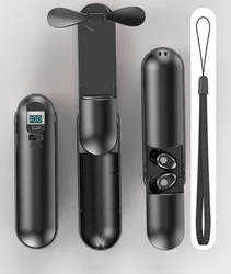 Tws19 Earbuds Wireless BT Touch Control Stereo Earphone with 2000mah Power Bank foldable pocket Mini Fan