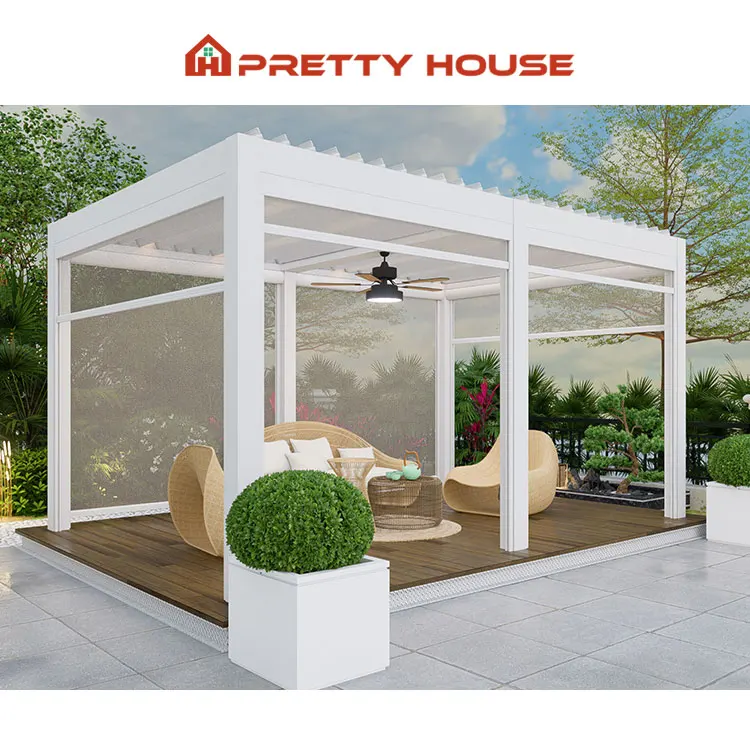 Install Easily Outdoor Waterproof Aluminum Pergola Motorized Roof Retractable Adjustable Louvered Roof Bioclimatic Pergola