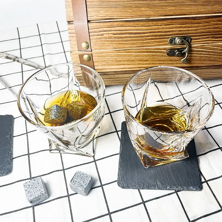 Whiskey Stones Barrel Set on Amazon Custom Logo and Package in Wooden Box Gift Set and Stones  with Glasses