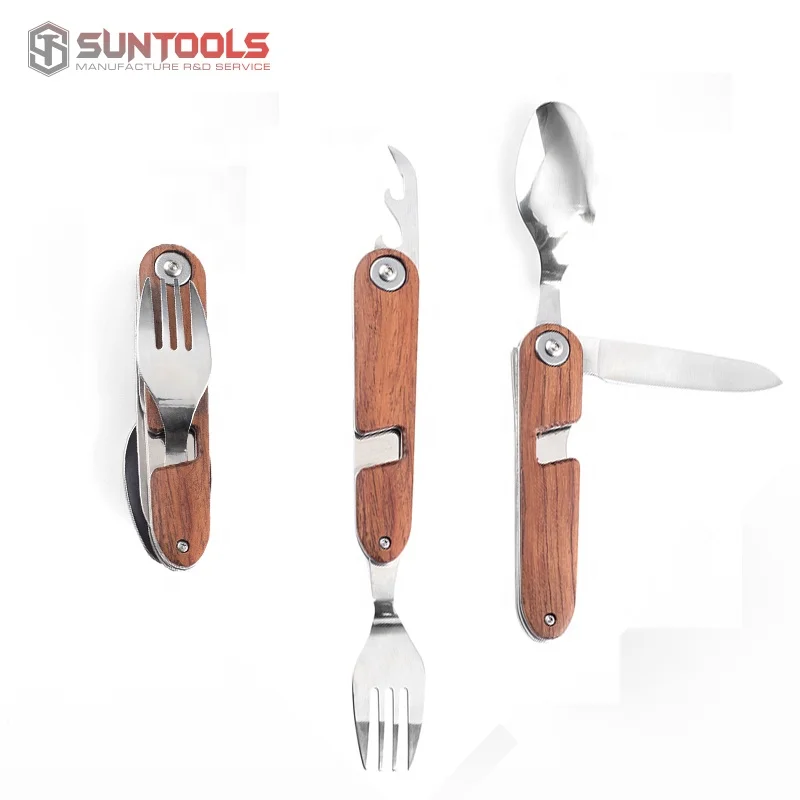 Portable Camping knife fork spoon stainless steel tableware set for camping picnic travel cutlery