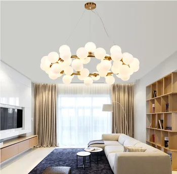 JYLIGHTING Nordic modern hotel lighting brass copper chandelier lamp white glass ball led pendant light for  bed room kitchen