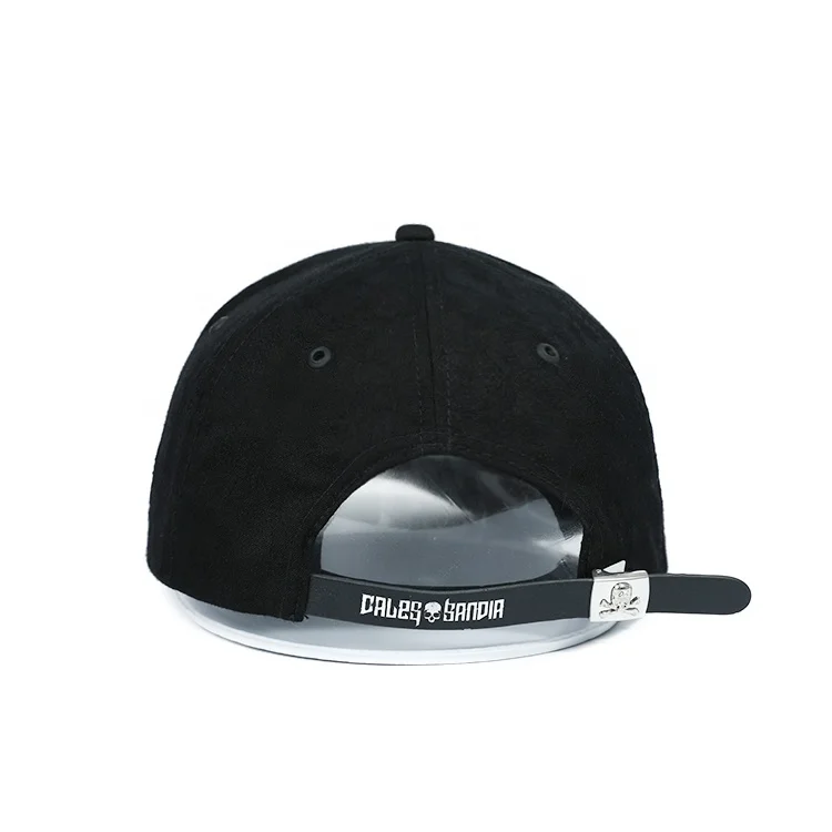 Custom Slant Twill Cotton Skull Logo Cap with Hot Drilling Binding Tapes Printing 6 Panel Baseball Hat