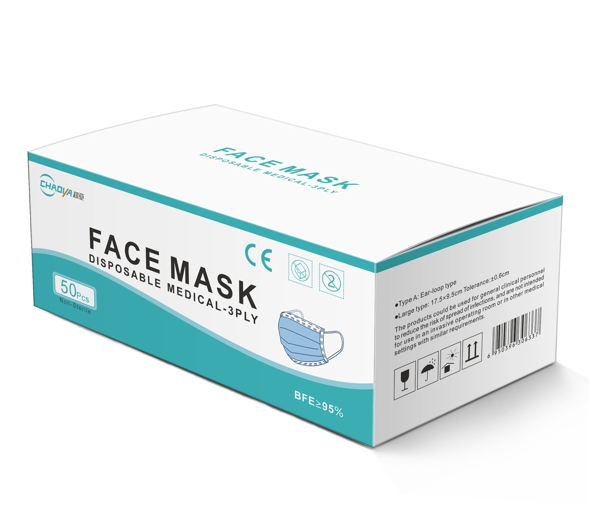 
3 Ply Disposable Face Mask with Earloop Manufacturer Factory 50pcs/Box Non-woven Fabric 