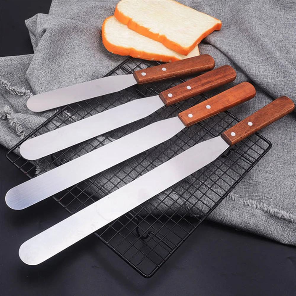 Bakest Wood Handle Straight Spatula Stainless Steel Cake Icing Decorate Spatula Knife for Butter Cream Decoration Tools