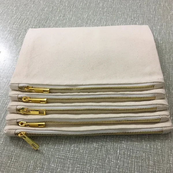 Canvas Cosmetics Bag White Cotton with Zipper  Canvas Bag