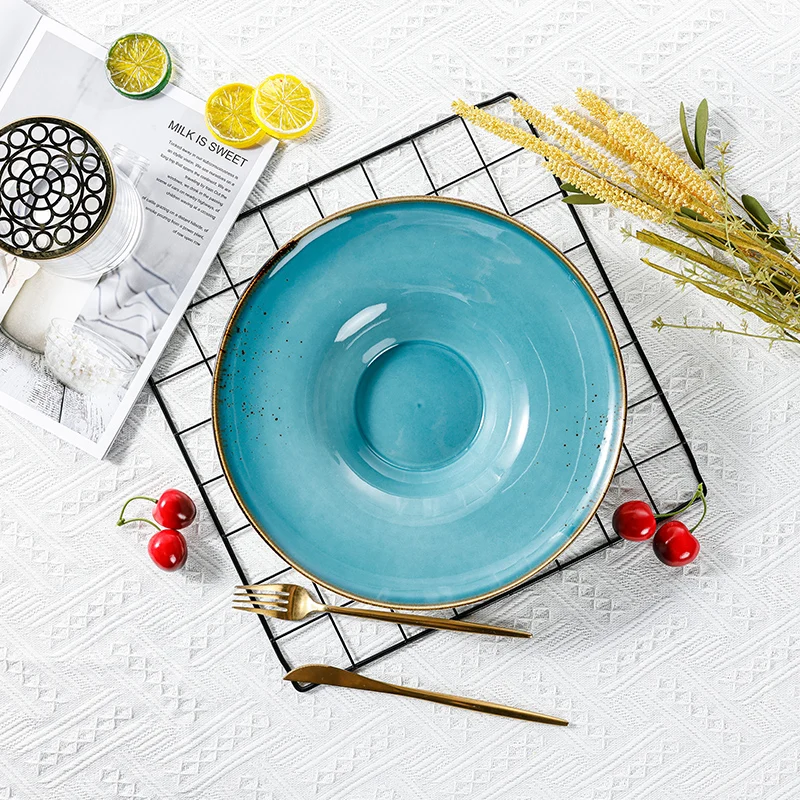 White Gold Rim Ceramic Plate Hotel Plates Sets Dinnerware Ceramic Durable Porcelain Hand Painted