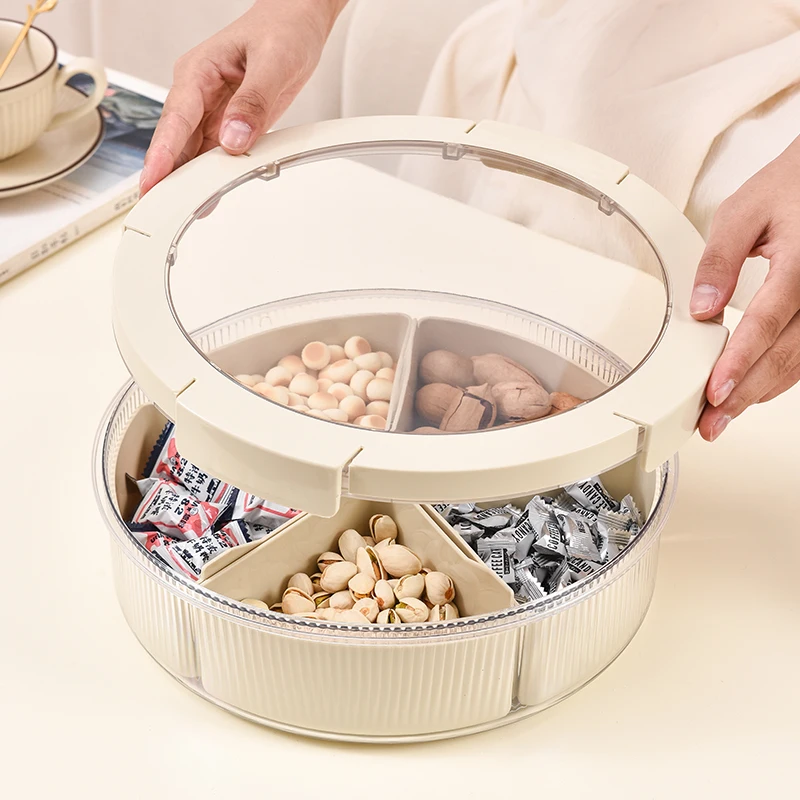 Hot Selling Large Capacity Double-Layer Sealed Fresh-Keeping Box Plastic Storage Household Rotating Grid Dried Fruit Box