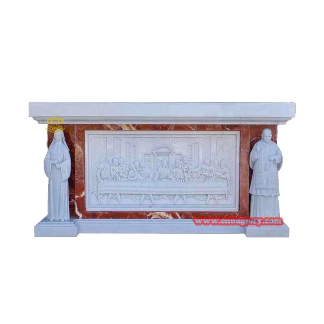 Christian cathedral stone products Church marble Altars Table Last Supper Relief With A Statue Of Jesus The Virgin Mary