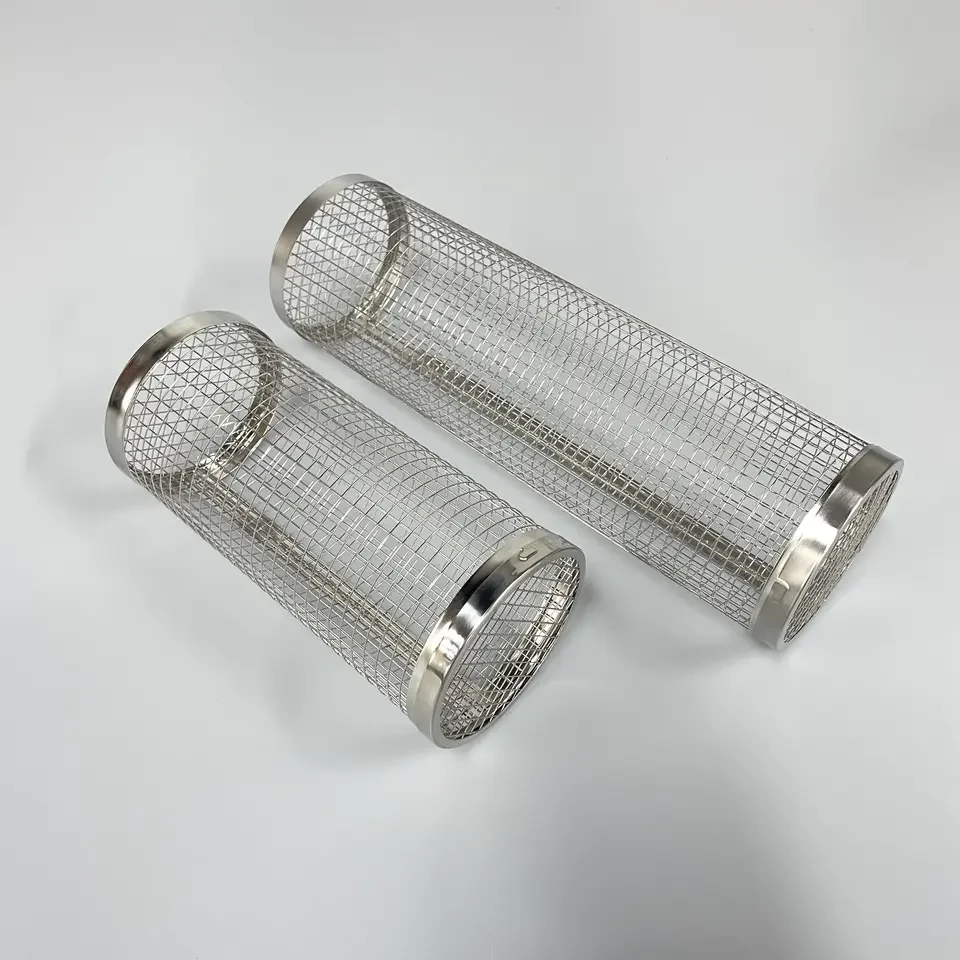 Portable BBQ Net Tube Barbecue Tube Rolling Grilling Stainless Steel Wire Mesh Cylinder Grill Basket