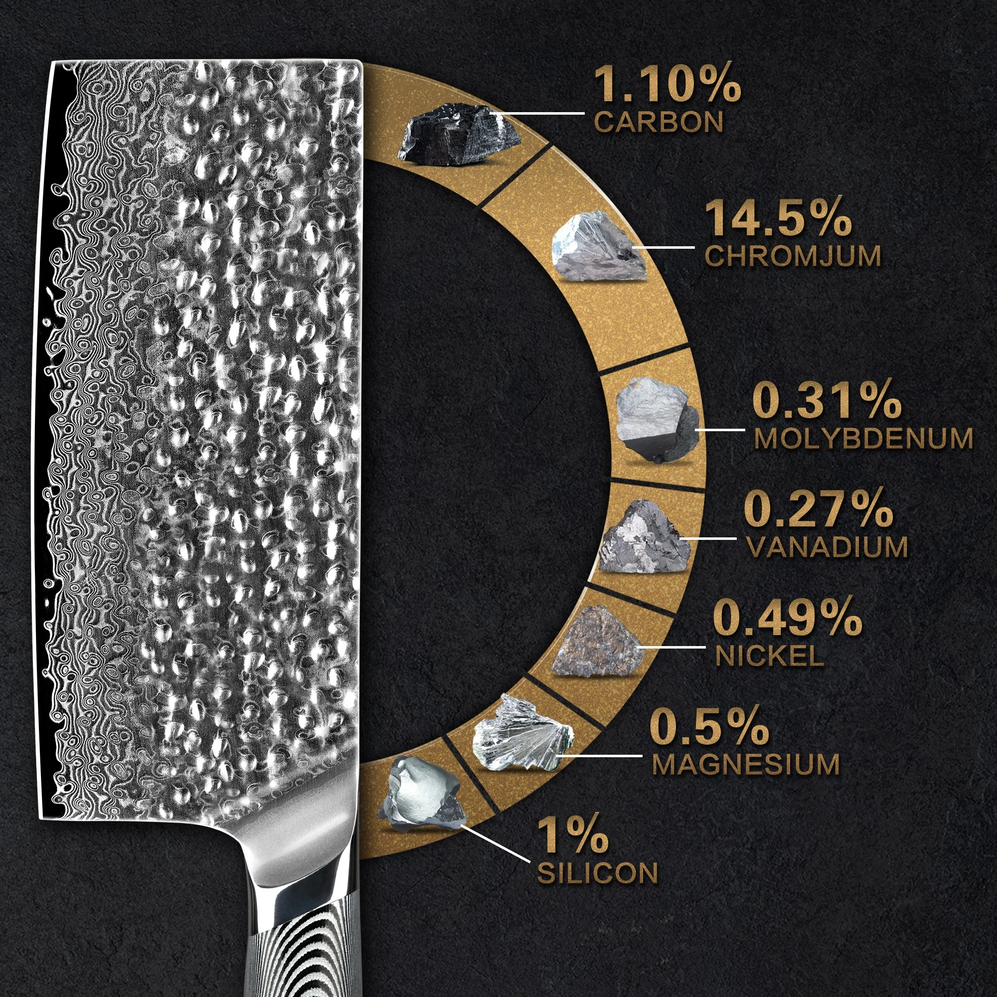 Grey G10 Handle 67 layer vg10 damascus steel chef knives chinese cleaver kitchen chopper knife with Hammered Pattern Blade