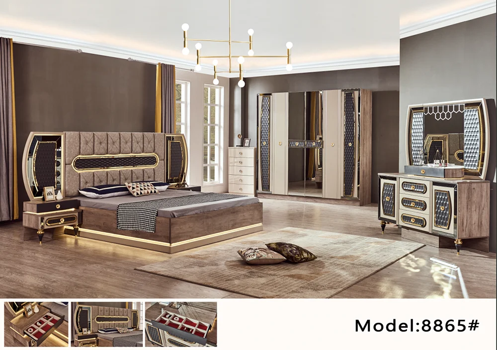 Luxury  Suite Set  Bedroom Double King Size Bed Full Bedroom Leather Headboard Home Queen Furniture Bedroom Sets