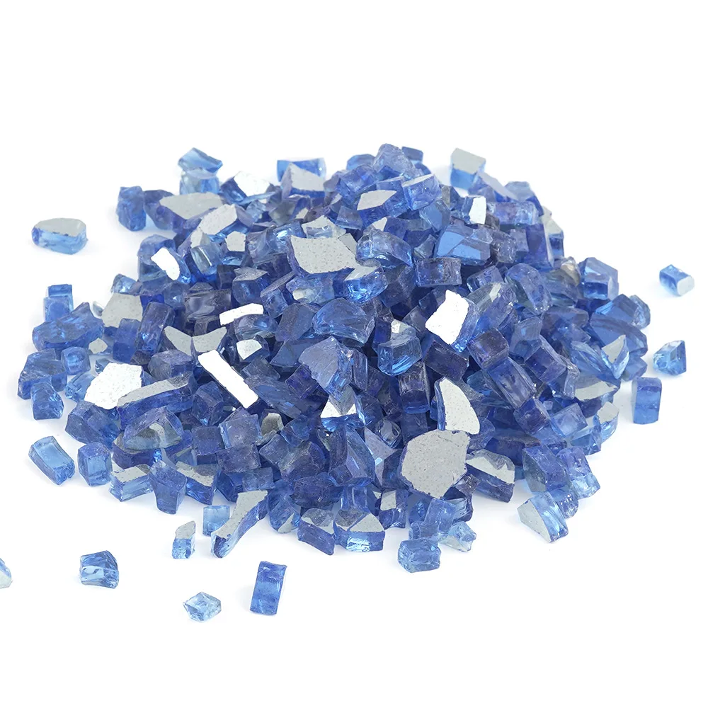 Diamond Blue Reflective Broken Fire Glass Chips for Fire Pit Fish Tank Aquarium Garden Decoration