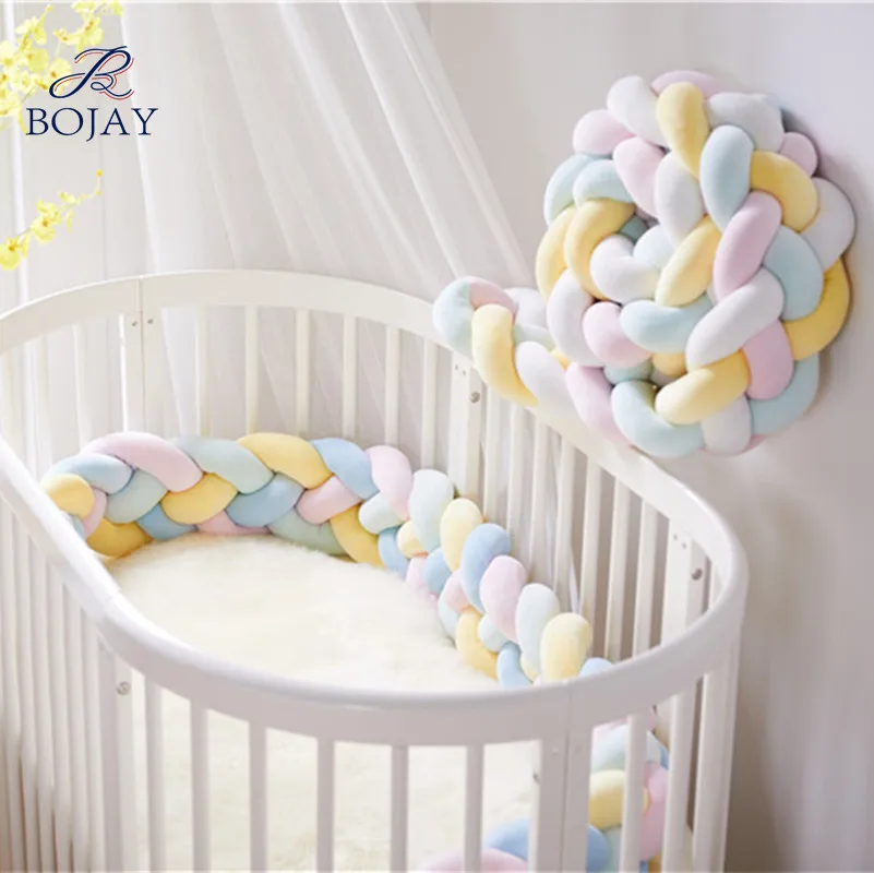 Baby Crib Bed Bumper,Soft Knotted Sides Protector Infant Cot Rails Newborn Gift Knotted Braided Plush Nursery Cradle Decor