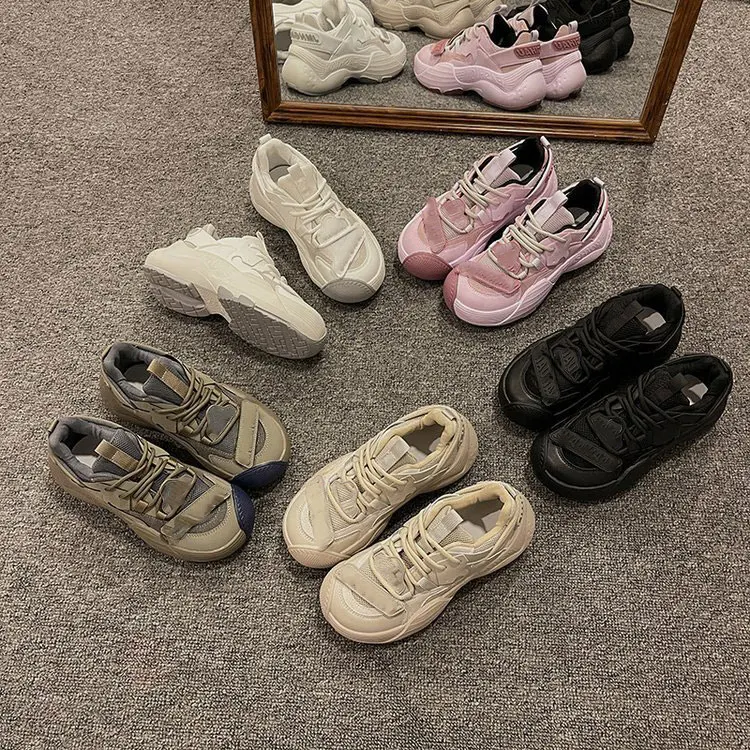 New Collections High Sole Walking Sneakers Cute Pink Color Height Increasing Women Platform Chunky Sneakers For Ladies