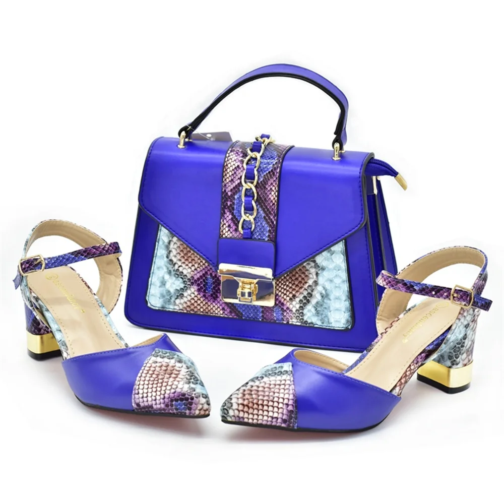 Italian Moderate Price Buckle Strap Square Heel Brown Color Shoes and Bag 2022