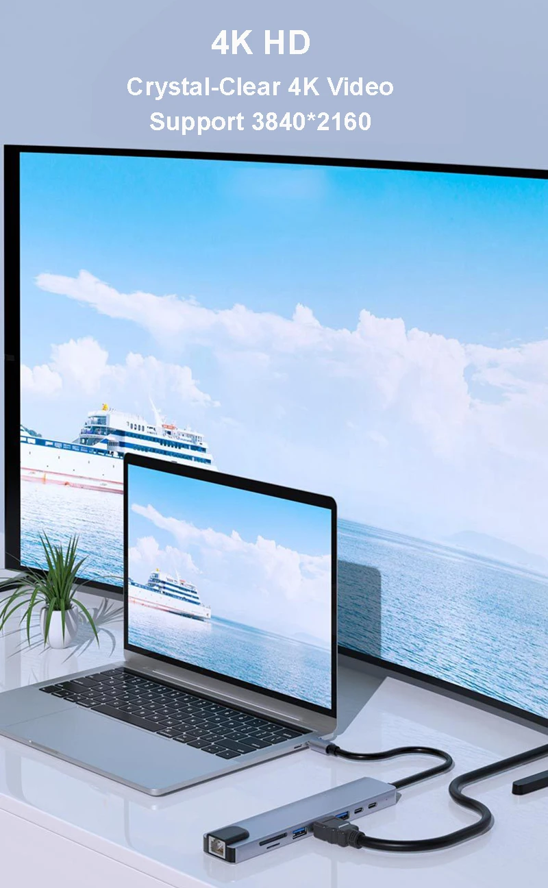 8 в 1 док-станции 4K HD Ethernet TF карты SD USB 3 0 типа C для RJ45 портов HUB macbook адаптер