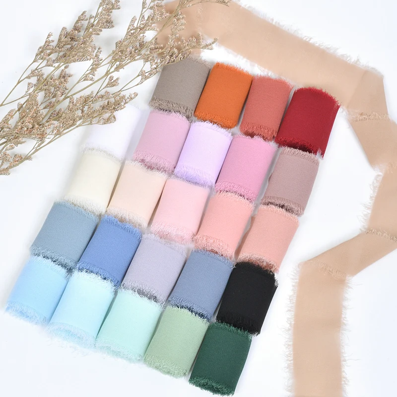 Ribest Custom Printed Chiffon Ribbon Handmade Raw Edge for Flower Packaging
