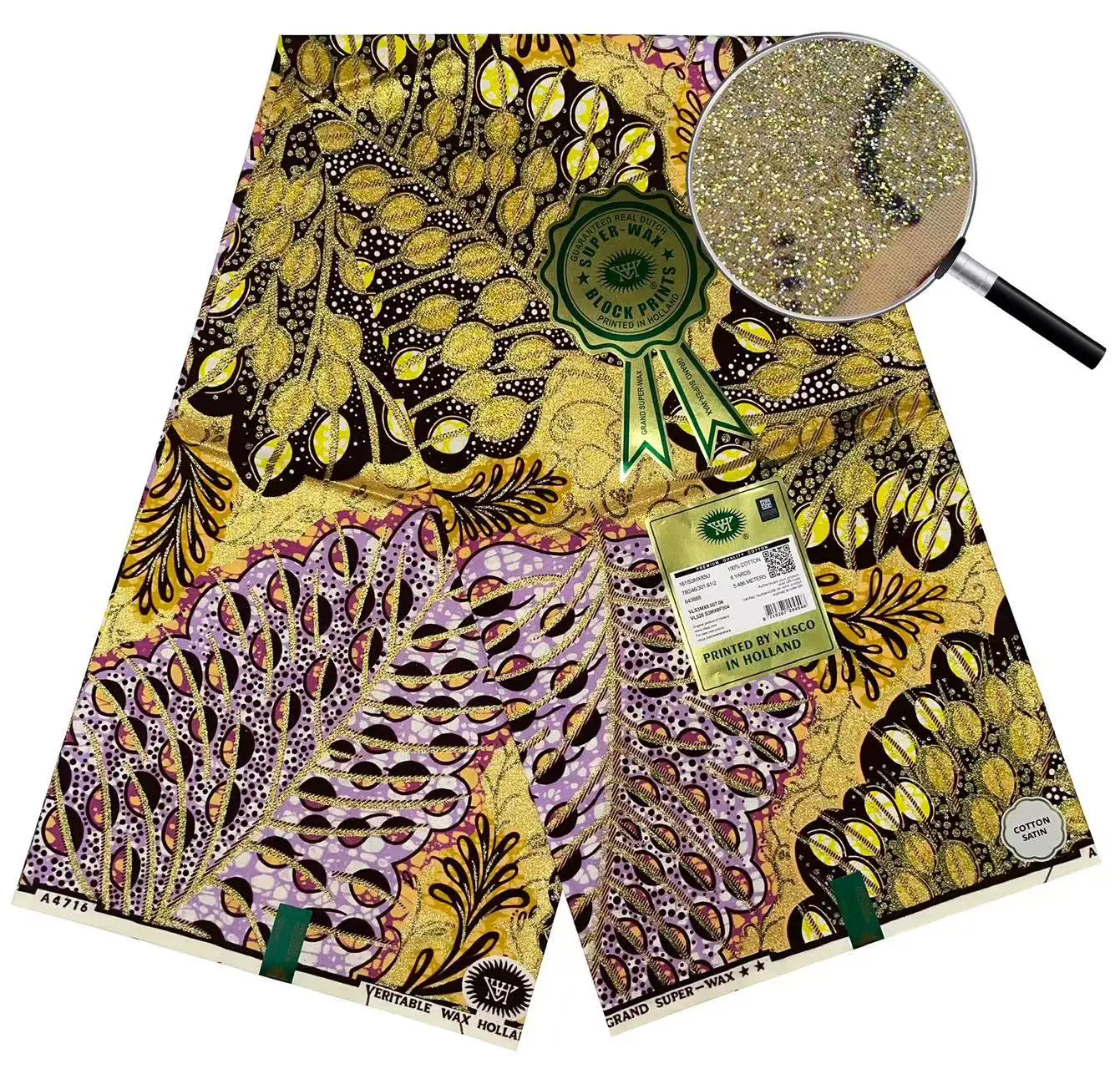 2025 nigeria grand wax 100% cotton super glitter wax african fabrics Golden Shining Cotton Fabric Textile For African Pagne