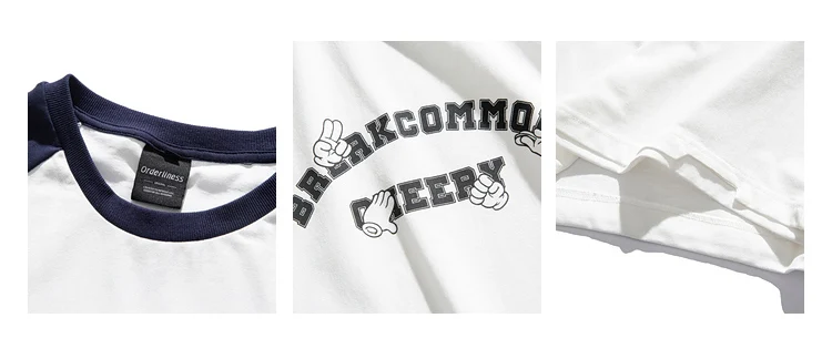 baggy ringer block t shirt with print Japanese style retro color block print short-sleeve shirts for men