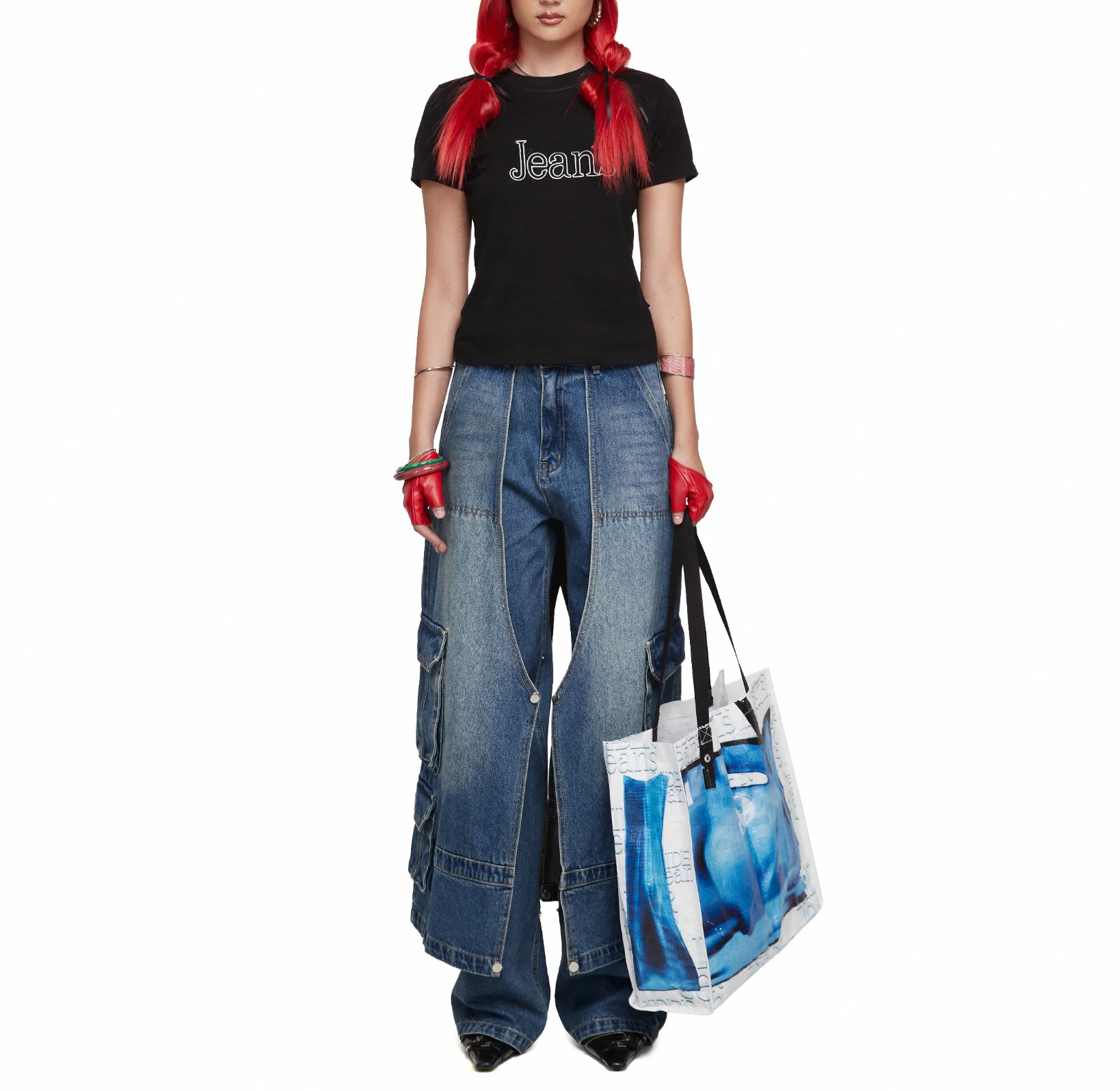 Custom Factory High Quality Women Cargo Pants Wide Leg Plus Size Cargo Jeans 6 Pocket Baggy Street wear denim designer clothes