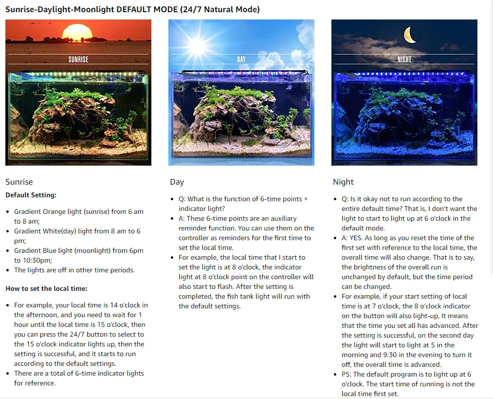 Fullgain OEM Adjustable Timer Brightness Fish Tank Light with Extendable Bracket 7 Colors LED Aquarium Light For Planted Tank