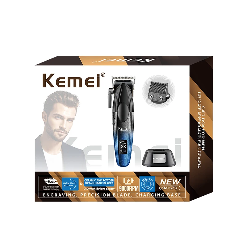 Kemei KM-1670 Hair Clipper for Men, Professional Electric Trimmer, Universal Serial Bus Hair Clipper for Charging Men