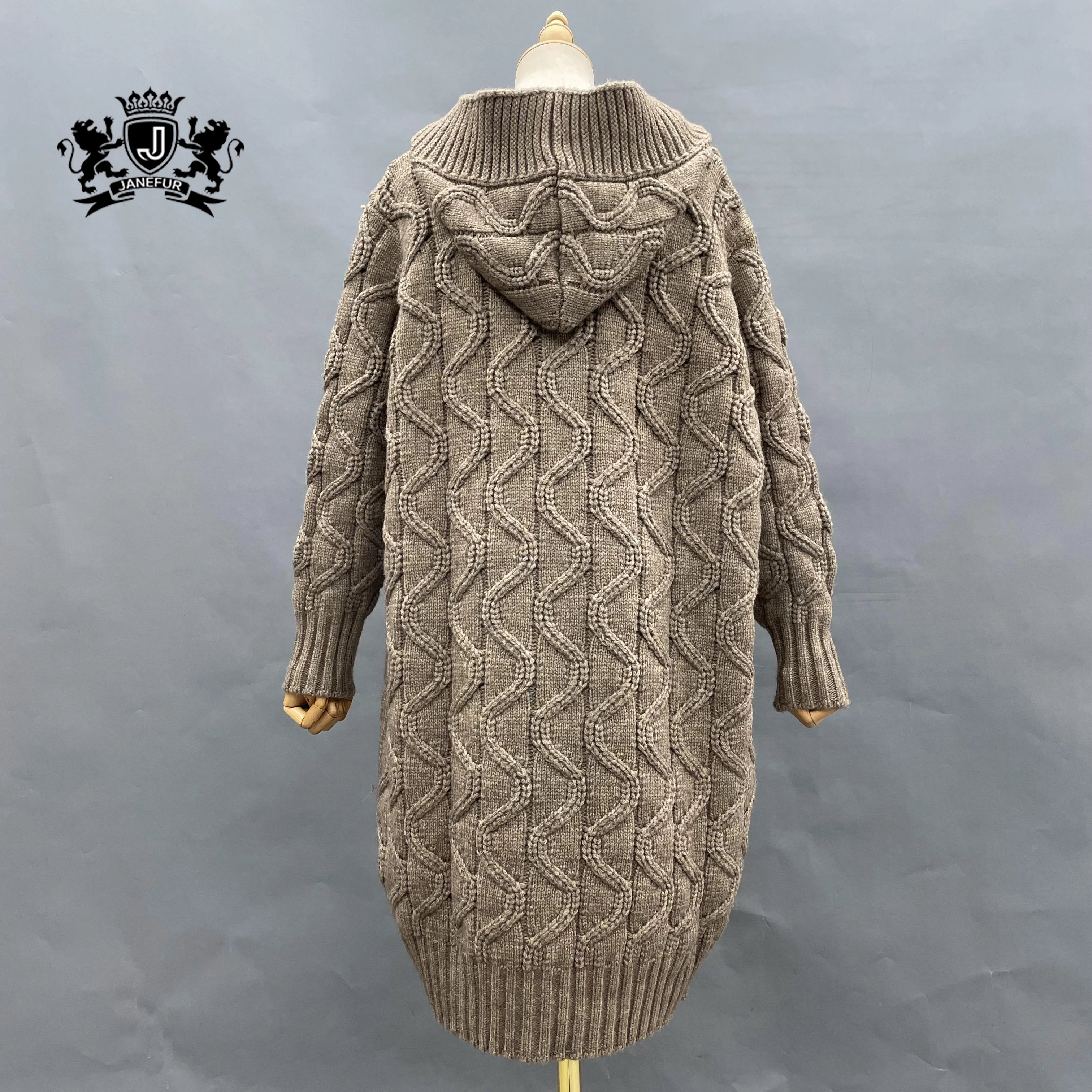 Women Wholesale Trendy Long Loose Style Wool Knitted Cardigan Sweater Comfortable Soft Hooded Knit Cardigan Sweater