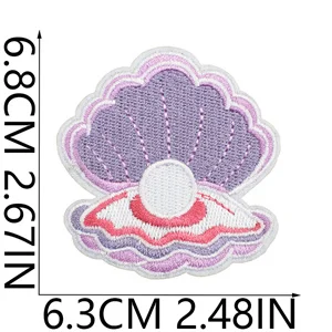cute cartoon ocean theme iron on sewing on  embroidered mermaid tail seashell conch shell starfish patches