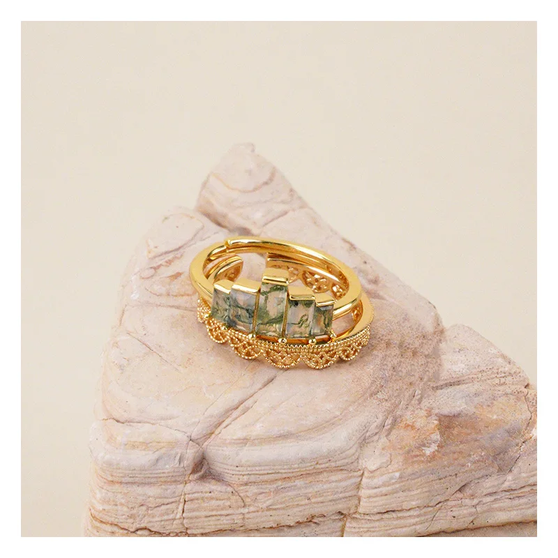 New Design Gemstone 925 Silver Ring Jewelry Natural Green moss agate Sterling 925 Silver Gemstone Ring