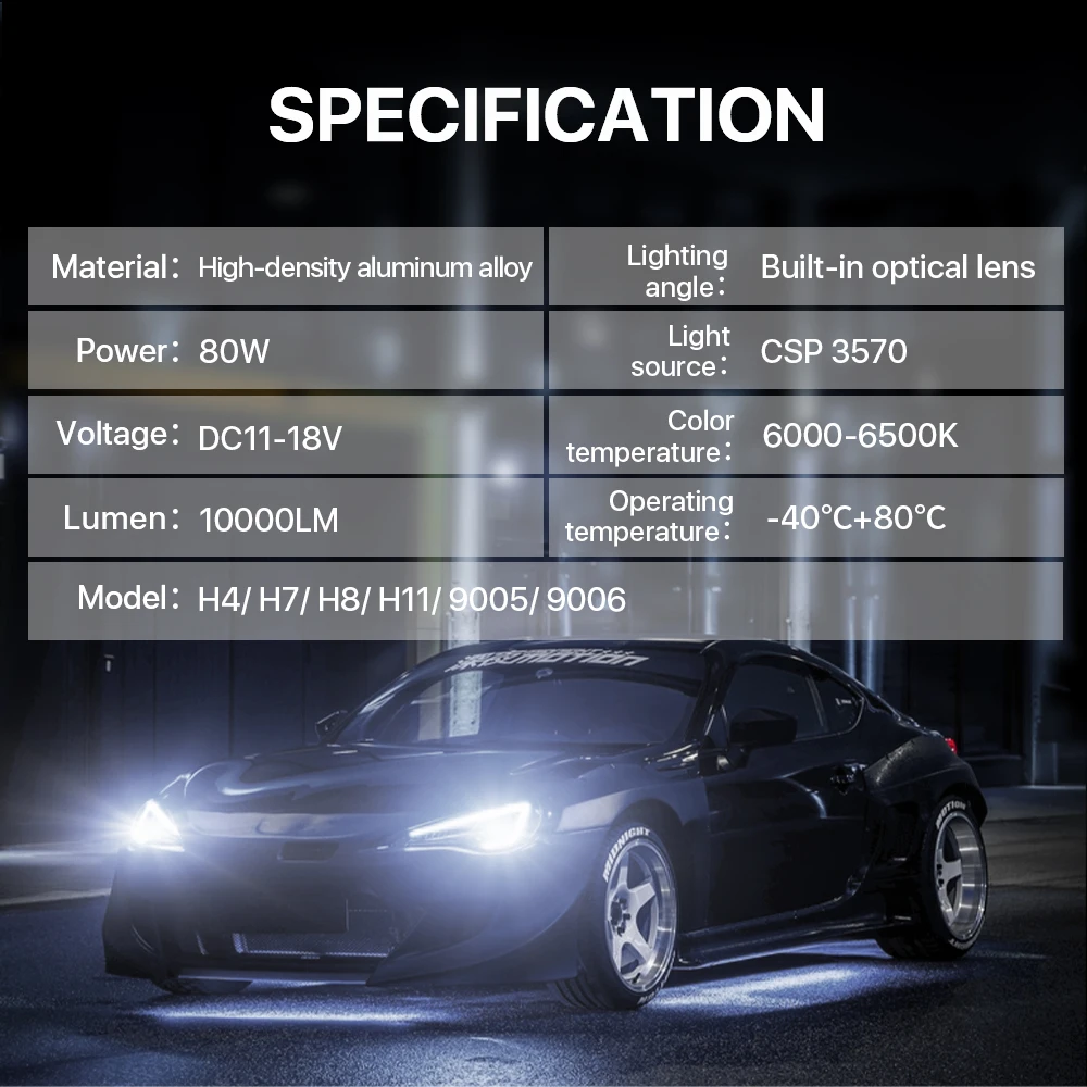 H7 светодиодные мини-проекторы для автомобилей 6500k 10000lm h4 h8 h11 фары Встроенный бесшумный вентилятор DC11V-18V
