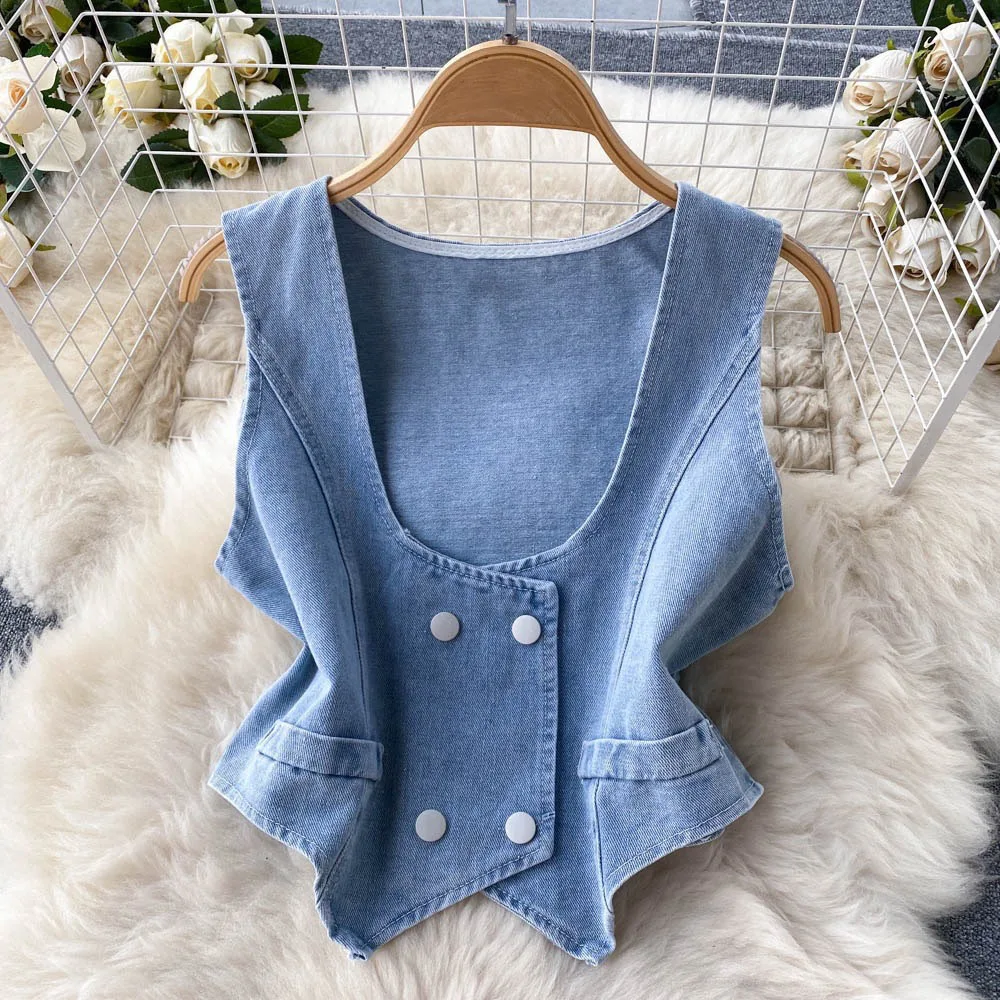 High quality fall set woman pearl sling vest denim top long sleeve dress two piece skirt set