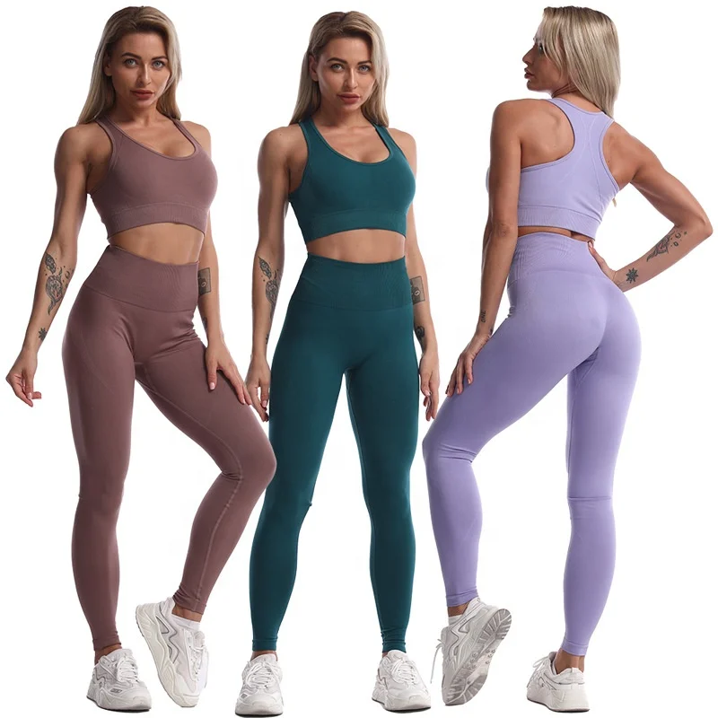 Free Sampling Seamless Gym Wear Custom Fitness Leggings High Waisted Plus Size Seamless Yoga Pants Set