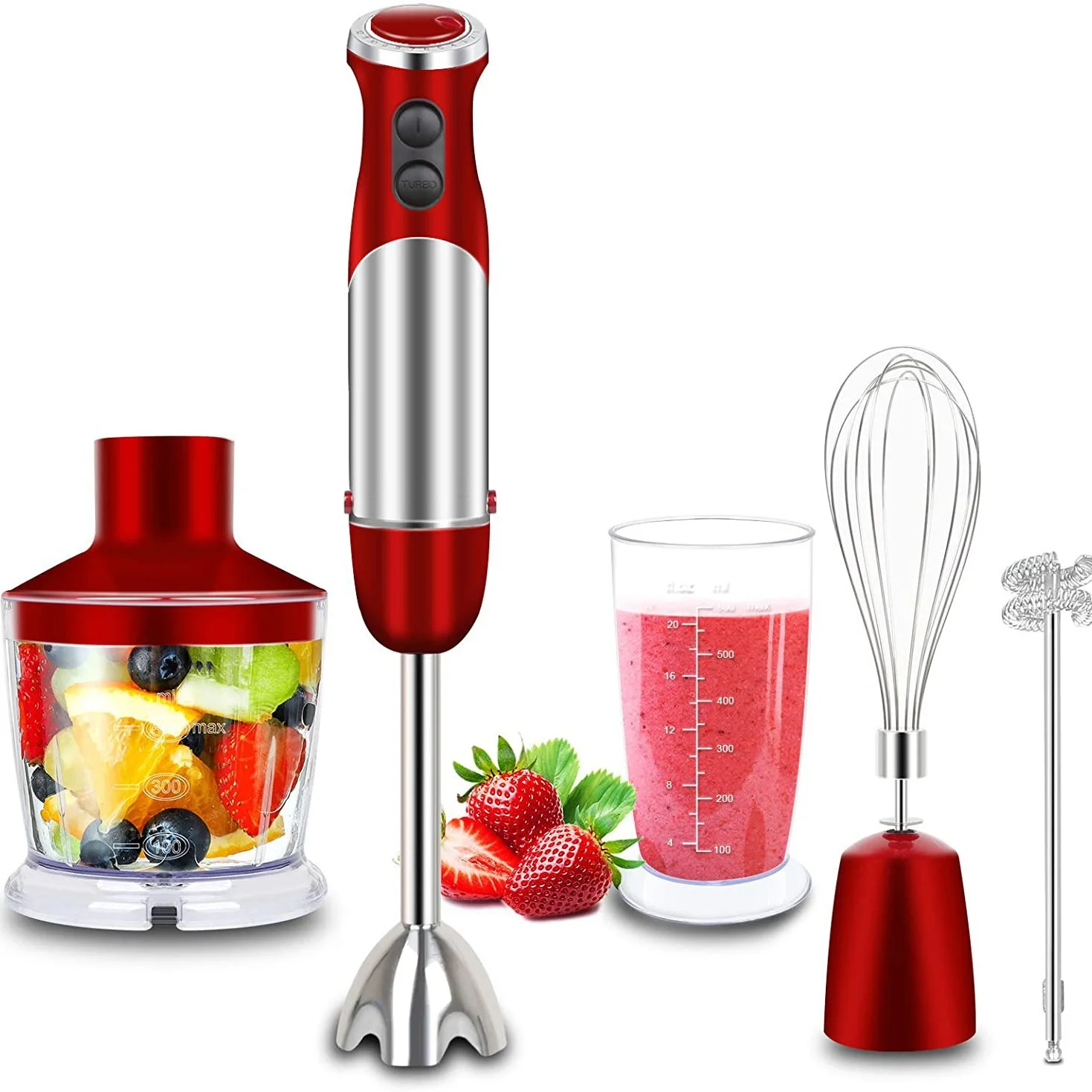Customized color 4 in 1 hand blender with egg whisk milk frother hand stick blender for making food