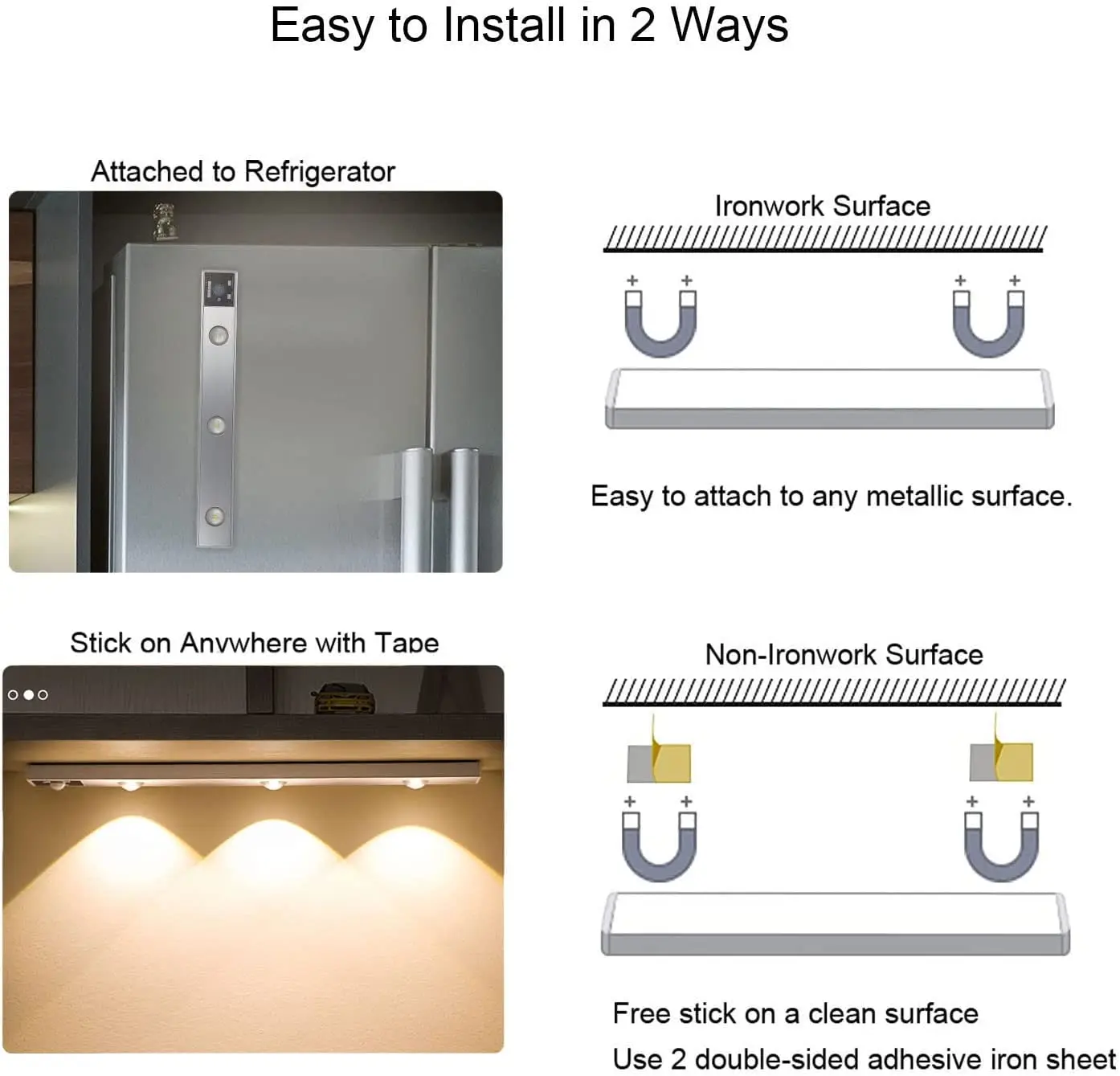 LED Motion detector Sensor Light Bar wireless rechargeable under wardrobe shelf drawer counter cabinet LED lighting for kitchen