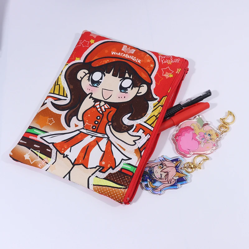 No MOQ Customize Pencil Bag Anime Cartoon Design Cotton Canvas Pencil Case Big Capacity