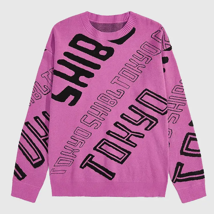 Shinesia 2022 Wholesale Winter Custom Sweater Alphabet Jacquard Knit Pullover Jumper Cotton Crew Neck Sweater Men