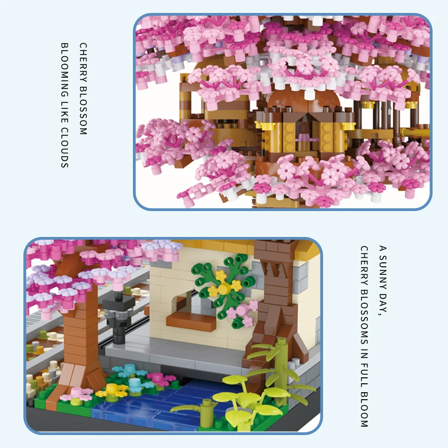 Toys 2024 Building Block Sets Low Moq Yi Run Cherry Blossom Tree House Train Toys DIY For Adults 14+ Ages