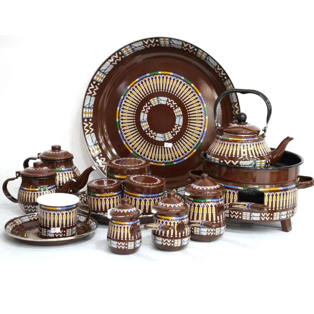 Arabic Style Classic 1.5L Enamel Teapot Set Colorful Turkish Tea & Saucer Plate Sugar Pot with Cup Water Usage