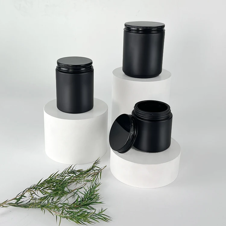 Empty Black Color Round Aromatherapy Bottle with Any Color Spray Home Smooth Glass Jar for Candles with Black Aluminum Lids